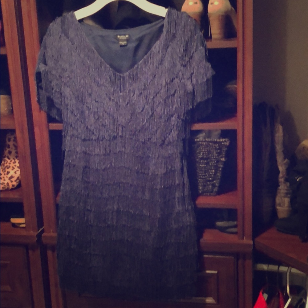 Short sleeved, fringe mini-dress